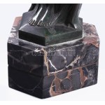 Liszkay Kováts Zoltán (1898-1967): Akt őzikével. Art deco patinázott bronz szobor, márvány talapzaton, cca 1930/40...