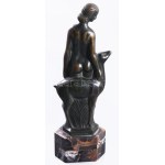 Liszkay Kováts Zoltán (1898-1967): Akt őzikével. Art deco patinázott bronz szobor, márvány talapzaton, cca 1930/40...