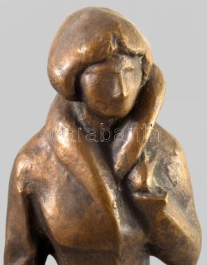 Nagy Géza (1921-2003): Kabátos nő. Bronz, jelzett, m: 40 cm /// Géza Nagy (1921-2003): Woman in a Coat. Bronze, signed...