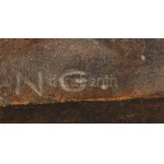 Nagy Géza (1921-2003): Kabátos nő. Bronz, jelzett, m: 40 cm /// Géza Nagy (1921-2003): Woman in a Coat. Bronze, signed...