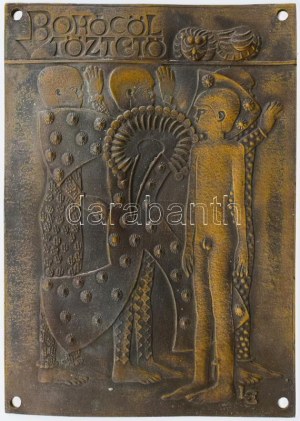 Ligeti Erika (1934-2004): Bohócöltöztető. Bronz fali plakett, jelzett, 28x20 cm /// Erika Ligeti (1934-2004)...