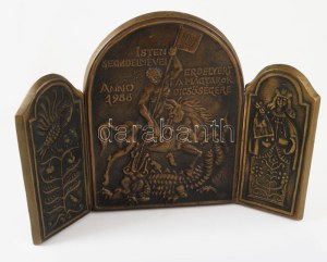 Szabolcs Péter (1942-): Erdély dicsősége. Három táblás bronz plasztika, Jelzett, zsűrizett, 23x29 cm //...