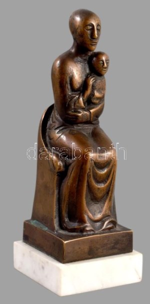 Paizs László (1935-2009): Anya gyermekével, Bronz, márvány talapzaton, jelzett. 20 cm /// László Paizs (1935-2009)...