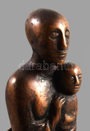 Paizs László (1935-2009): Anya gyermekével, Bronz, márvány talapzaton, jelzett. 20 cm /// László Paizs (1935-2009)...