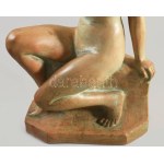 Gabay László (1897-1952): Art-deco térdelő női akt, mázas terrakotta, jelzett (Gabay), m: 40 cm / Art-deco nude...