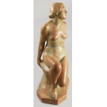 Gabay László (1897-1952): Art-deco térdelő női akt, mázas terrakotta, jelzett (Gabay), m: 40 cm / Art-deco nude...