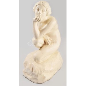 Kisfaludi Strobl Zsigmond (1884-1975): Guggoló akt. Mázas kerámia, jelzett, m: 31 cm /// Zsigmond Kisfaludi Strobl ...