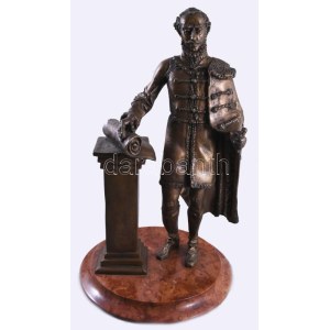Józsa Lajos (1944-): Gróf Széchenyi István. Bronz, márvány talapzaton, jelzett hátul, m: 52 cm /// Lajos Józsa (1944-)...
