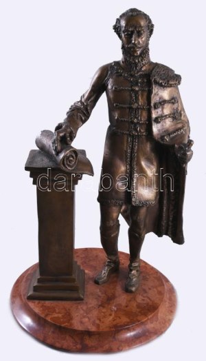Józsa Lajos (1944-): Gróf Széchenyi István. Bronz, márvány talapzaton, jelzett hátul, m: 52 cm /// Lajos Józsa (1944-)...