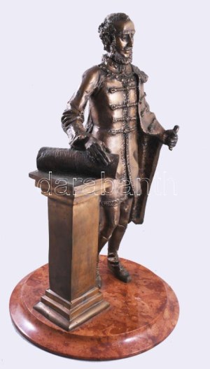 Józsa Lajos (1944-): Gróf Széchenyi István. Bronz, márvány talapzaton, jelzett hátul, m: 52 cm /// Lajos Józsa (1944-)...