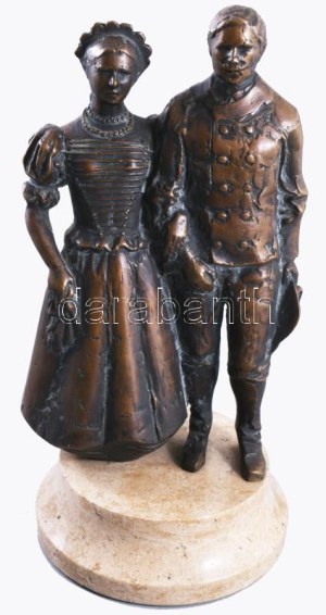 Józsa Lajos (1944-): Bika Bálint és felesége. Bronz, talapzaton, jelzett, m: 34,5 cm /// Lajos Józsa (1944-)...