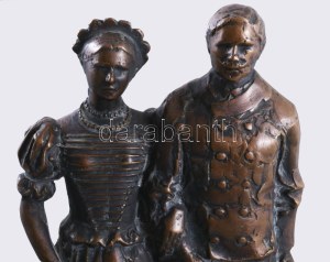 Józsa Lajos (1944-): Bika Bálint és felesége. Bronz, talapzaton, jelzett, m: 34,5 cm /// Lajos Józsa (1944-)...