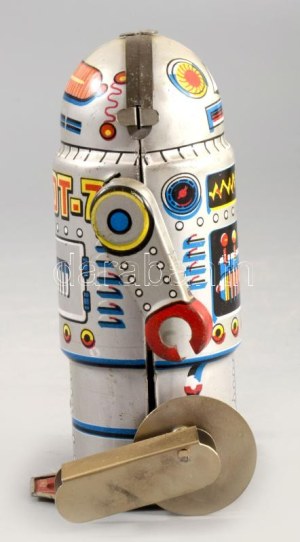 Noguchi Mechanical Walking Robot-7 lemezjáték. cca 1960/1970, Tajvan, fémlemez, felhúzós lemezjáték, eredeti dobozában...