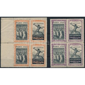 1924 Párizsi olimpia - 2 klf francia levélzáró négyestömb / 1924 French labels