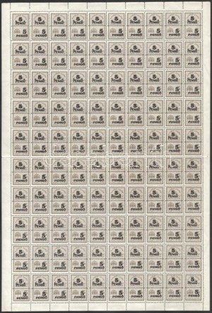 Számlailleték bélyeg 1945 5P, 10P, 20P és 50P 1-1 hajtott 100-as teljes ív (600.000) ...