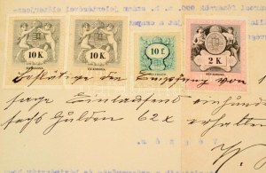 1898 4 db magas, sokszínű illetéklerovás, okmányon 1898 4 high franking, multi-colored document stamps...