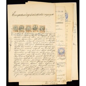 1880-1900 7 db magas, sokbélyeges, vegyes illetéklerovás, okmányon 1880-1900 7 high franking, multi...