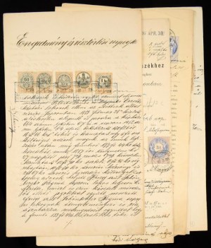 1880-1900 7 db magas, sokbélyeges, vegyes illetéklerovás, okmányon 1880-1900 7 high franking, multi...