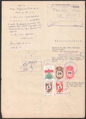 1946-58 4 db magas, sokbélyeges illetéklerovás, okmányon 1946-58 4 high franking, multi...