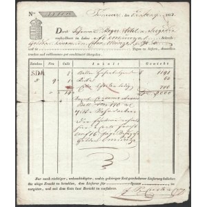 1838 Temesvár, vasúti fuvarlevél, szakadással