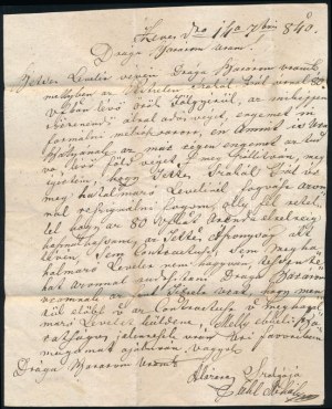 1840 Heves, Báró Vay Lajos (1803-1888) főispánnak szóló levél