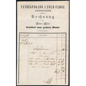 1847 A pozsonyi (Felvidék) Vendégfogadó a Zöld fához kitöltött napi számlája javítással