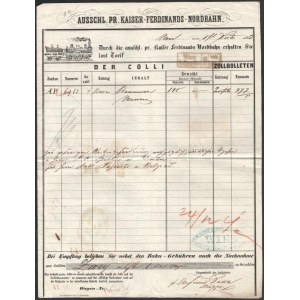 1853 Ausschl. Pr. Kaiser-Ferdinands-Nordbahn vasúti fuvarlevél