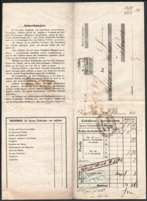 1853 Wien, Ausschl. Pr. Kaiser-Ferdinands-Nordbahn vasúti fuvarlevél