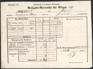 1865 Pest, Südöstliche k.k. Staats-Eisenbahn vasúti fuvarlevél