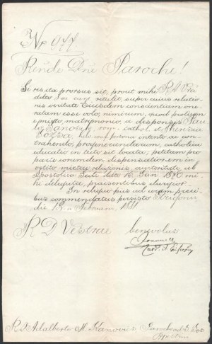 1881 Simor János bíboros, esztergomi érsek által aláírt hivatalos irat