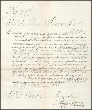 1881 Simor János bíboros, esztergomi érsek által aláírt hivatalos irat
