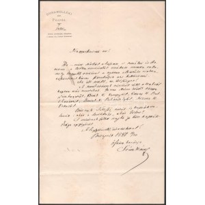 1887 Bp., Szász Károly református püspök, költő, akadémikus saját kézzel írt levele