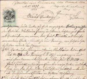 1899 Zurány, ( Zurndorf, Burgenland, A) adásvételi szerződés házra, 1K illetékbélyeggel Tustitcs Pár javára ...