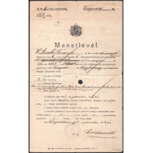 1905 Visegrád, M. kir. III. számú csendőrkerület visegrádi őrs menetlevél sok bélyegzéssel