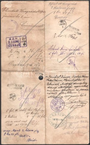 1905 Visegrád, M. kir. III. számú csendőrkerület visegrádi őrs menetlevél sok bélyegzéssel