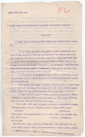 1909-1912 Arad városi kultúrpalota építésével kapcsolatos 3 db irat