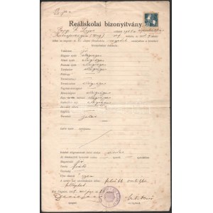 1917 Szabó Dezső író által kitöltött, aláírt iskolai bizonyítvány