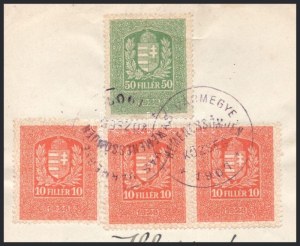 1907 Illetőségi bizonyítvány 3 x 10f + 50f illetékbélyeggel 
