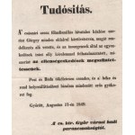 1849 A világosi fegyverletételről szóló császári hirdetmény. Győr városában kiadva, Tudósítás...