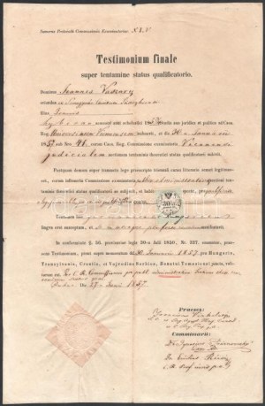 1857 Buda, Dr. Vaszary János (1833-1901) későbbi kaposvári köz- és váltó ügyvéd, érsekuradalmi tanácsos...