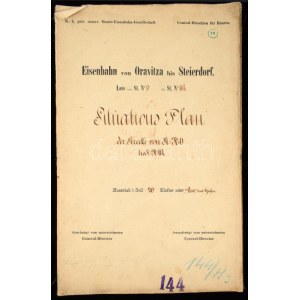 ca 1860 Oravicabánya - Stájerlak (Eisenbahn von Oravitza bis Steierdorf) vasútvonal kézzel rajzolt hosszelvénye...