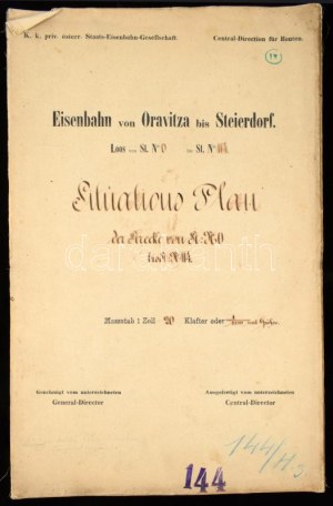 ca 1860 Oravicabánya - Stájerlak (Eisenbahn von Oravitza bis Steierdorf) vasútvonal kézzel rajzolt hosszelvénye...
