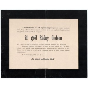 1901 id. gróf [Rádai] Ráday Gedeon (1829-1901) katona, főrendiház tagja...