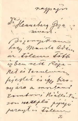 [Kézirat] Feszty Árpád (1856-1914) festőművész autográf levele dr. Henneberg Géza zombori városi ügyésznek (1912). Kelt...