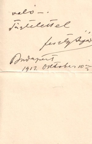 [Kézirat] Feszty Árpád (1856-1914) festőművész autográf levele dr. Henneberg Géza zombori városi ügyésznek (1912). Kelt...