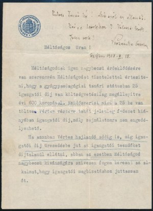 1918 Prohászka Ottokár (1858-1927) püspök kézzel írt sorai Vértes O...