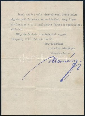 1918 Prohászka Ottokár (1858-1927) püspök kézzel írt sorai Vértes O...