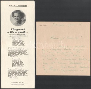 cca 1940-1944 Kolozsvár, Rácz Vali (1911-1997) színész és énekesnő saját kézzel írt levele, Rácz Vali aláírással...