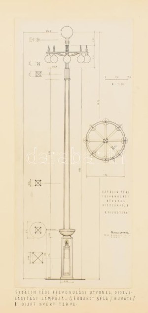 ca 1950 Gebhardt Béla (1901-1990): A Sztálin téri felvonulási útvonal díszvilágítási lámpája. BUVÁTi...