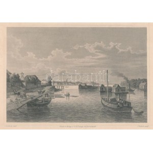 1853 Ludwig Rohbock (1820-1883) - J. Umbach: Óbuda s a hajómalmok, acélmetszet, jelzett a metszeten, jó állapotban...